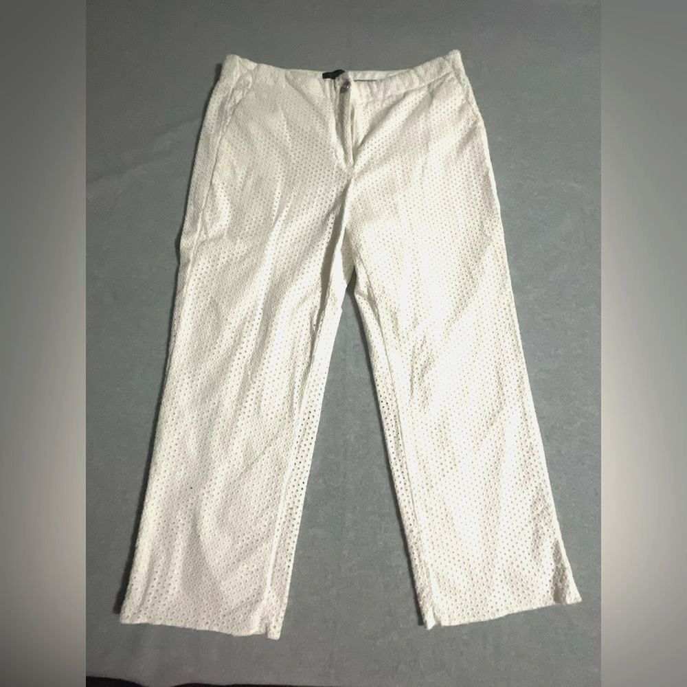 J.Crew White Eyelet Embroidered Wide Leg Crop Pants Size 12 Coastal Boho Summer